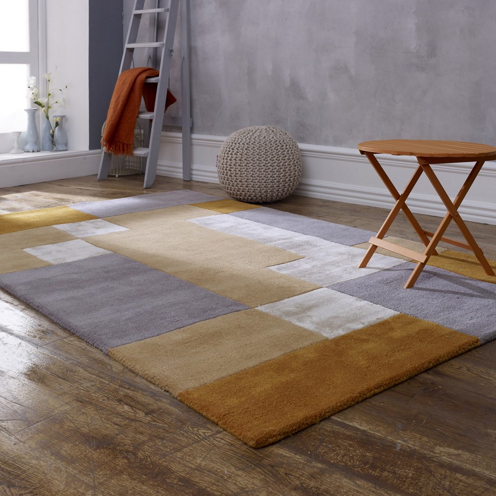 Gracie 03 Rocky Rugs by Concept in Yellow & Light Grey